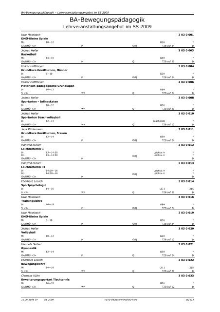 Lehrveranstaltungen im SS 2009 in den nicht modularisierten ...