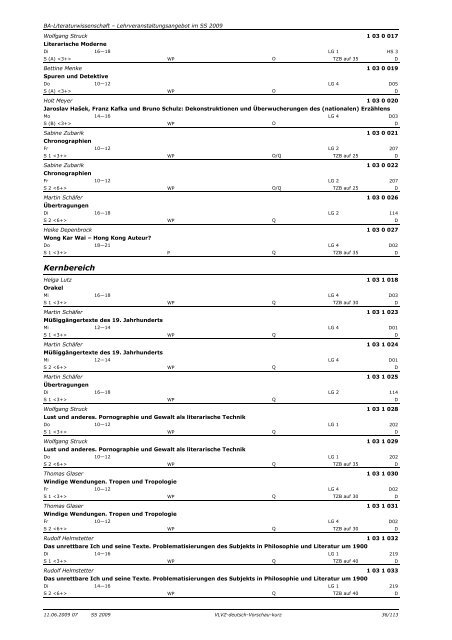 Lehrveranstaltungen im SS 2009 in den nicht modularisierten ...