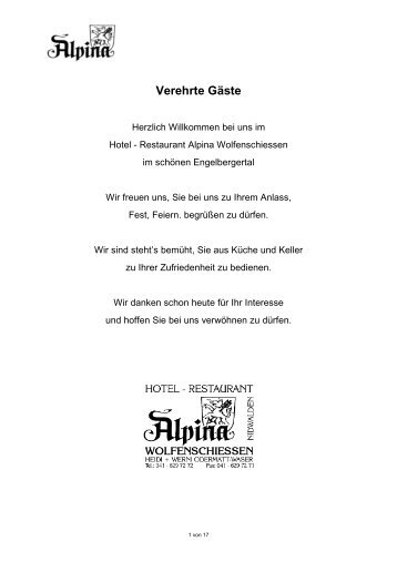 Bankett-Menüvorschläge - Hotel Restaurant ALPINA