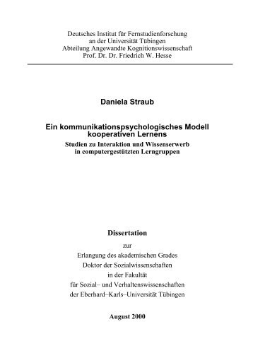 Daniela Straub Ein kommunikationspsychologisches Modell ...