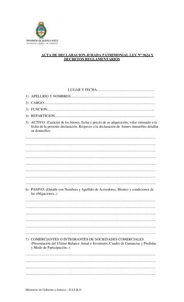 ACTA DE DECLARACION JURADA PATRIMONIAL LEY Nƒ 9624 Y ...