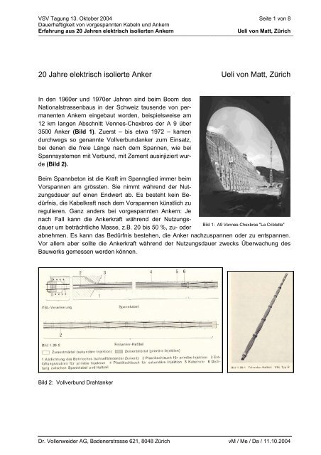 20 Jahre elektrisch isolierte Anker Ueli von Matt, Zürich - Dr ...