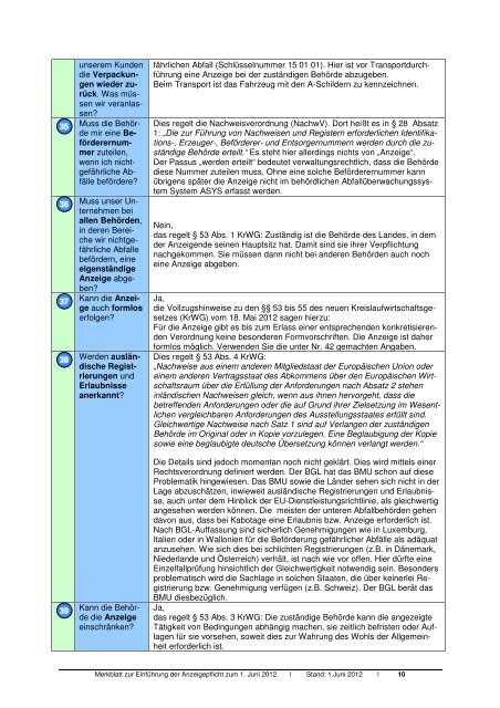 Merkblatt Kreislaufwirtschaftsgesetz - Transporteure