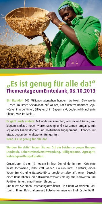 „Es ist genug für alle da!“ Thementage um Erntedank, 06.10.2013