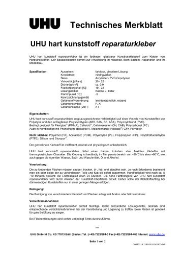 UHU hart kunststoff reparaturkleber