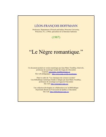 “Le Nègre romantique”. - Les Classiques des sciences sociales ...