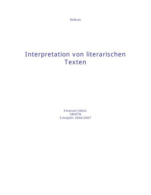 Interpretation Von Literarischen Texten Interpretation von literarischen Texten