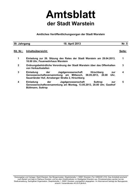 Amtsblatt Nr. 05 vom 18.04.2013 - Warstein