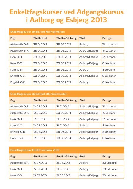 Gymnasiale enkeltfagskurser 2013 - Adgangskursus - Aalborg ...