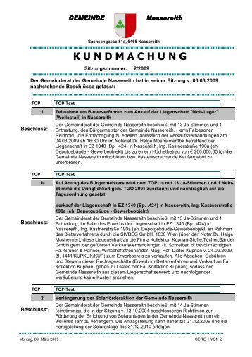 K U N D M A C H U N G - Gemeinde Nassereith