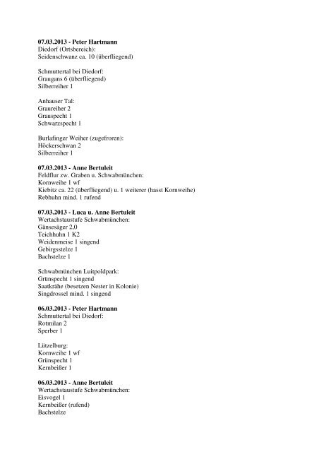 Aktuelle Beobachtungen 1. Quartal 2013