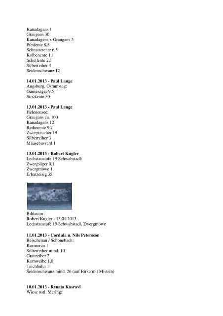 Aktuelle Beobachtungen 1. Quartal 2013