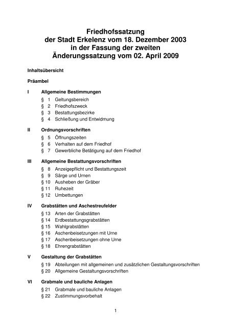7 15 Friedhofssatzung 2 Anderung Erkelenz