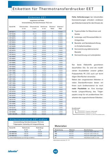 Etiketten für Thermotransferdrucker EET - Idento.de