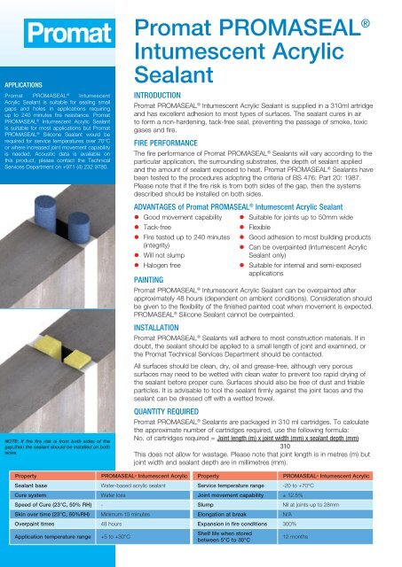 Promat PROMASEAL® Intumescent Acrylic Sealant