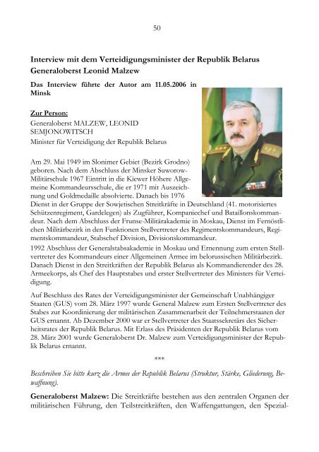 Militärpolitik und Streitkräfte der Republik Belarus - DSS