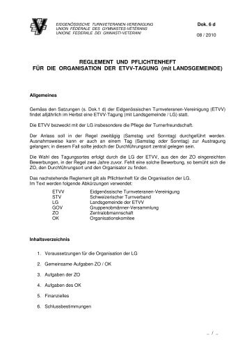 Reglement und Pflichtenheft für die Organisation der ETVV-Tagung