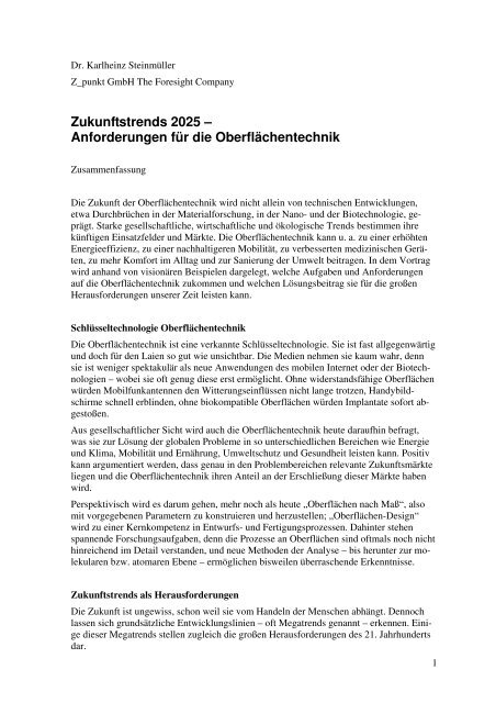 Zukunftstrends 2025 - Anforderungen für die ... - Steinmüller