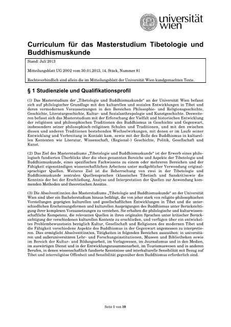 MA Tibetologie und Buddhismuskunde - Senat - Universität Wien