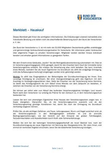 Merkblatt – Hauskauf - Bund der Versicherten e.V.