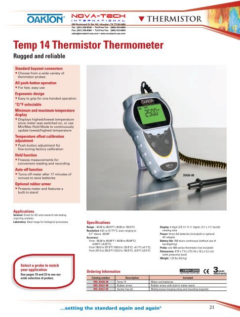 Oakton Temp 14 Thermistor Thermometer Data ... - Novatech-usa.net