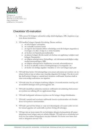 Checklista VD-instruktion - Jusek