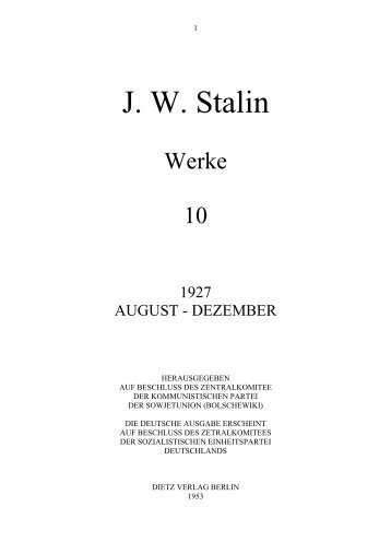 J.W. Stalin - Werke - Band 10 - KPD/ML