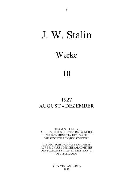 J.W. Stalin - Werke - Band 10 - KPD/ML