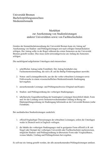 Anerkennung von Studienleistungen