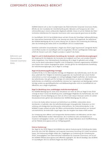 CORPORATE GOVERNANCE-BERICHT - Agrana