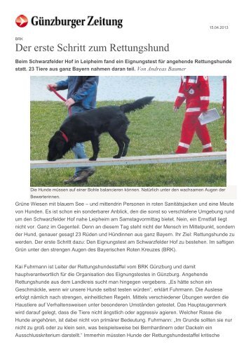 Zeitungsartikel der Günzburger Zeitung - Rettungshundestaffel BRK ...