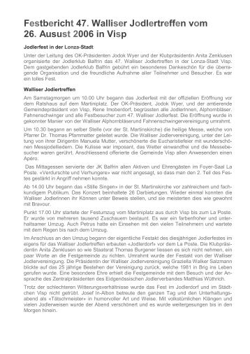 Festbericht 47 Walliser Jodlertreffen Visp - Walliser Jodlervereinigung