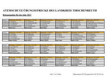 Belegungsplan Atemschutz-Übungsstrecke Tirschenreuth