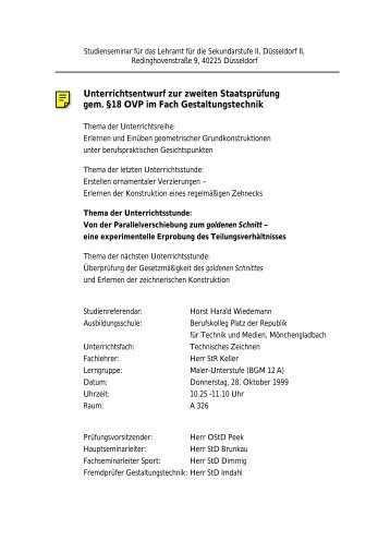 Unterrichtsentwurf zur zweiten Staatsprüfung gem. §18 OVP im Fach ...