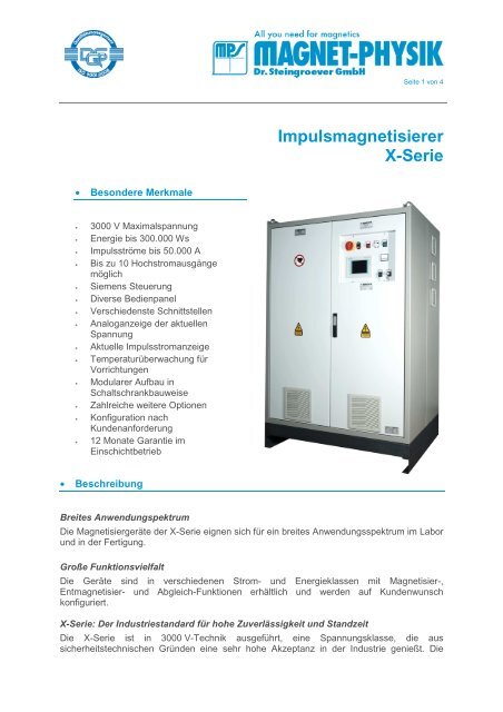 Impulsmagnetisierer X-Serie - MAGNET-PHYSIK Dr. Steingroever ...