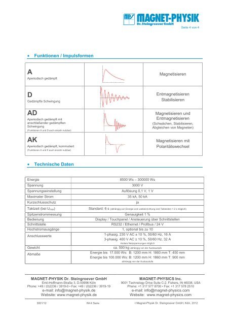 Impulsmagnetisierer X-Serie - MAGNET-PHYSIK Dr. Steingroever ...