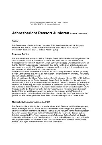 Jahresbericht Ressort Junioren Saison 2000/2001