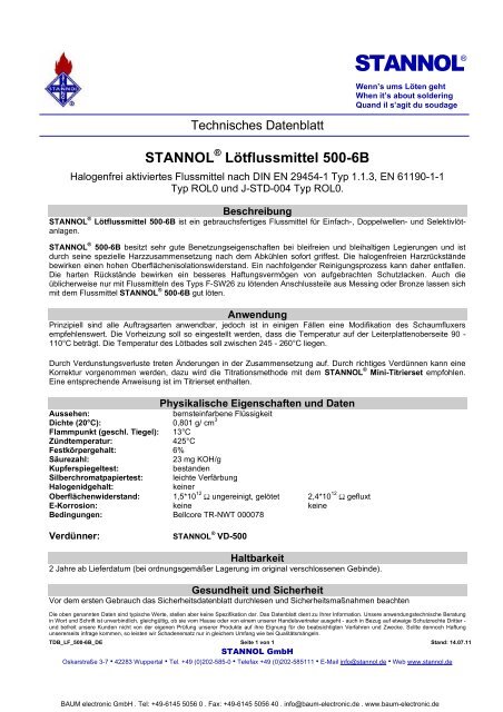 STANNOL® Lötflussmittel 500-6B - Baum Electronic