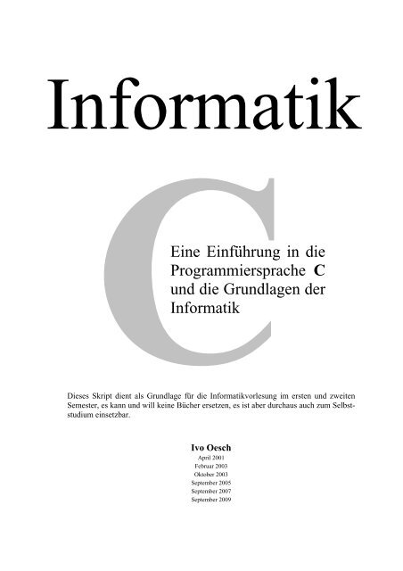 Eine Einführung in die Programmiersprache C und die Grundlagen ...