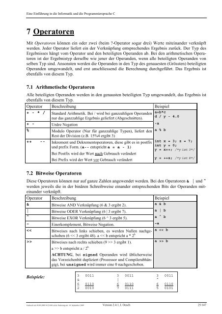 Eine Einführung in die Programmiersprache C und die Grundlagen ...