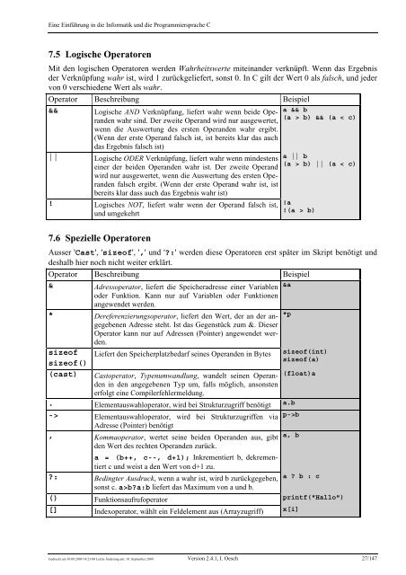 Eine Einführung in die Programmiersprache C und die Grundlagen ...