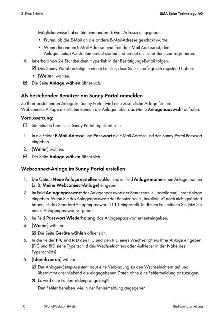 Webconnect‑Anlagen im SUNNY PORTAL - SMA Solar Technology ...