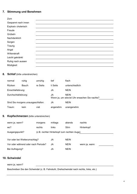 Bioenergetischer Akupunktur Anamnese-Bogen