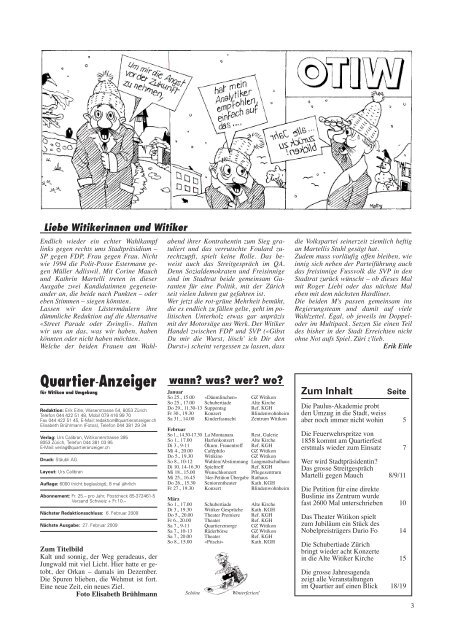 Ausgabe 1, Januar 2009 - Quartier-Anzeiger Archiv - Quartier ...