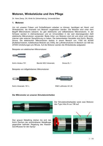 Motoren, Winkelstücke und ihre Pflege - zahnmedizinische kliniken ...