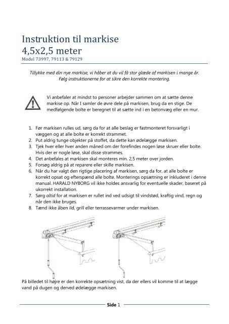 Instruktion til kassette markise m/motor - Harald Nyborg