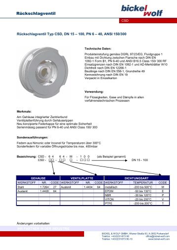 Rückschlagventil - Bickel & Wolf