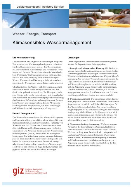 Klimasensibles Wassermanagement (pdf, 0.30 MB, DE) - GIZ