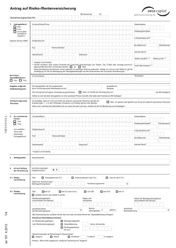 Antrag auf eine Renten- und Risikoversicherung ... - Oeco Capital