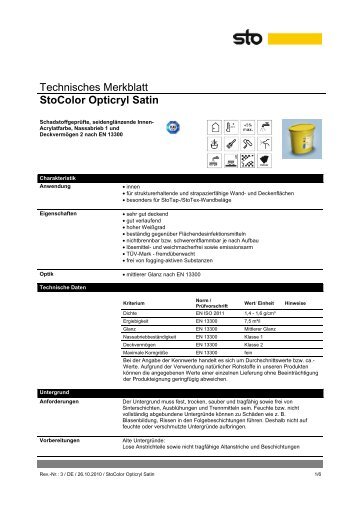 Technisches Merkblatt StoColor Opticryl Satin